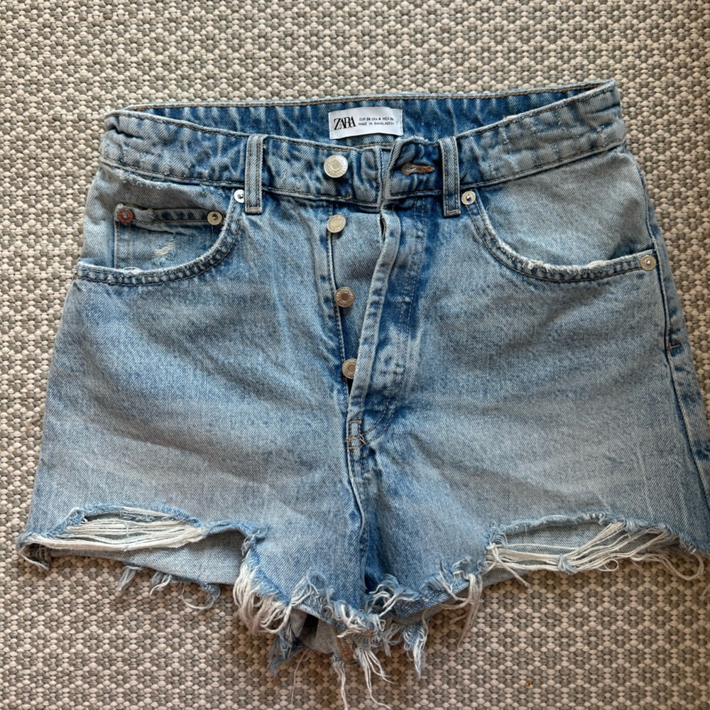 Zara Blue Denim Overalls with Distressed Details